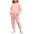 thumbnail image 1 of Gytharion 1Y-13Y Kids 2PC Solid Color Fleece Sweatsuits Winter Warm Loungewear Sweatshirt Sets Crew Neck Pullover Long Sleeve Sweatshirts with Elastic Waist Jogger Sweatpants Tracksuits, 1 of 8
