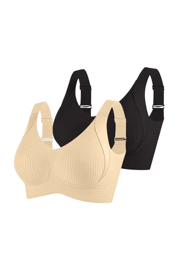 2 Pack Seamless Bralette for Women Plus Size Comfy Breathable Wire-Free Gathering Push Up Sport Bra Womens Soft Support Full Coverage Everyday Bra, M-5XL