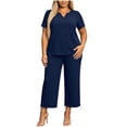 thumbnail image 1 of Gytharion 2 Piece Plus Size Sets for Women Summer Casual Outfits Soild Color V Neck T-shirts and Loose Long Pants, 1 of 5