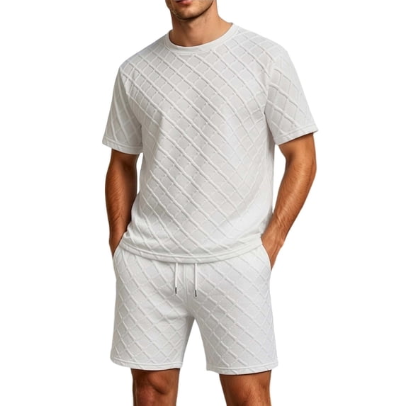 Gytharion 2 Piece Summer Outfits for Men Soild Color Crew Neck Tees and Pocketed Drawstring Shorts Sets Fashion Casual Outfits