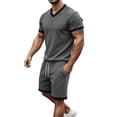 thumbnail image 1 of Gytharion 2 Piece Summer Tracksuits for Men V Neck Short Sleeve Shirt with Drawstring Elastic Waist Shorts Sets Soild Color Athletic Outfits, 1 of 8