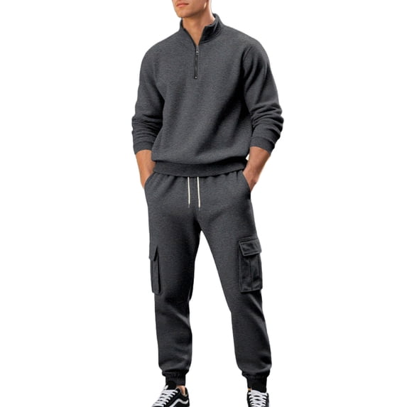 Gytharion 2 Piece Sweatsuits for Men Solid Casual Long Sleeve Half Zip Stand Collar Sweatshirt and Joggers Sets Fall Winter Soft Cozy Athletic Tracksuit with Pockets