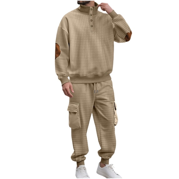 Gytharion 2 Piece Tracksuits for Men Plus Size Long Sleeve Button Lapel Shirts and Jogging Pants Fall Outfits Loose Casual Multi-Pockets Sweatsuit Sets for Men