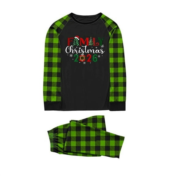 Gytharion 2026 Family Christmas Pajamas Matching Sets Fashion Casual Long Sleeve Christmas Print Sleepwear and Plaid Pants 2-Piece Xmas Pjs Set for Family