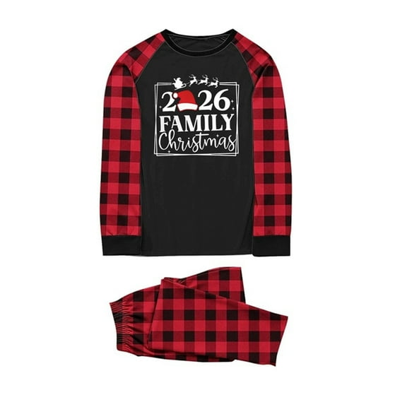 Gytharion 2026 Family Christmas Pajamas Matching Sets Fashion Casual Long Sleeve Christmas Print Sleepwear and Plaid Pants 2-Piece Xmas Pjs Set for Family