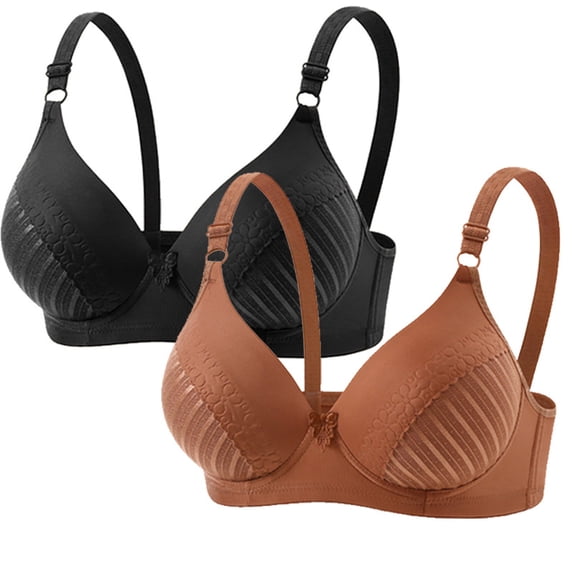 Gytharion 2PC Women's Push Up Bras Solid Color Adjustable Straps Padded Bras Supportive Everyday Underwire Bras