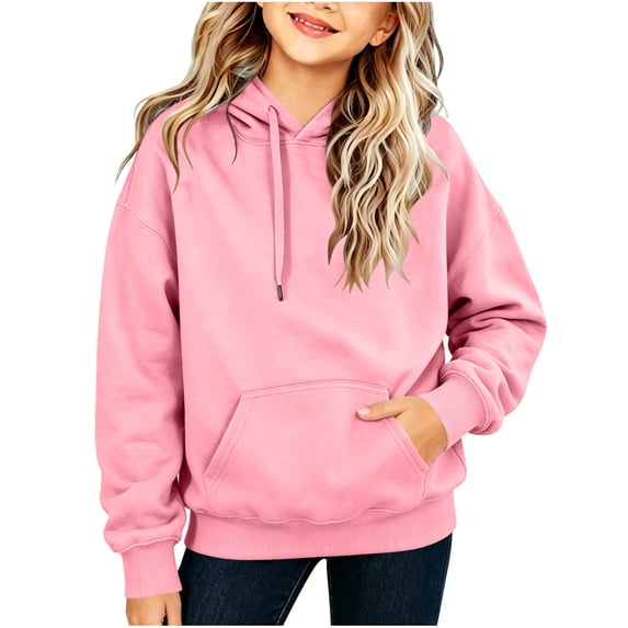 Gytharion 2Y-13Y Girls Drawstring Pullover Hoodies Solid Color Long Sleeve Kangaroo Pocket Hooded Sweatshirts Fall Lightweight Soft Hoodies