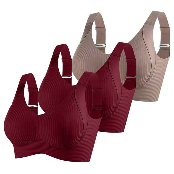 Gytharion 3 Pack Seamless Bralette for Women Plus Size Comfy Breathable Wire-Free Gathering Push Up Sport Bra Womens Soft Support Full Coverage Everyday Bra, M-5XL