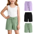 thumbnail image 1 of Gytharion 3 Piece Girls Shorts Kids Solid Color Soft Ice Silk Shorts Drawstring Casual Loose Sports Shorts,3T-14T, 1 of 8