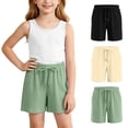 thumbnail image 1 of Gytharion 3 Piece Girls Shorts Kids Solid Color Soft Ice Silk Shorts Drawstring Casual Loose Sports Shorts,3T-14T, 1 of 8