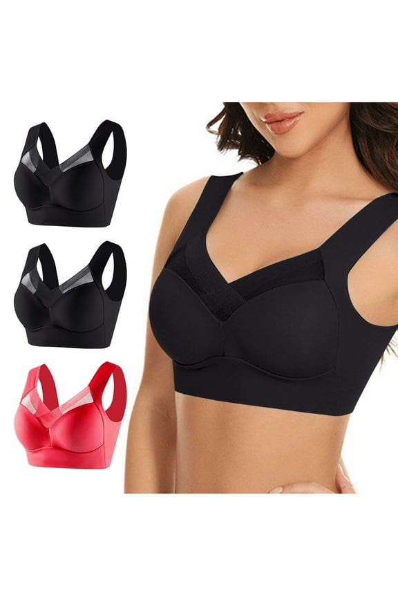 3PC Women's Plus Size Seamless Bras Solid Color Wireless Push Up Bras Underbust Support Full Coverage Lightweight Breathable Everyday Bras