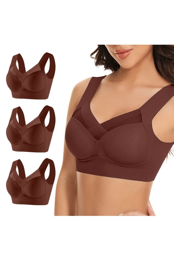 3PC Women's Plus Size Seamless Bras Solid Color Wireless Push Up Bras Underbust Support Full Coverage Lightweight Breathable Everyday Bras
