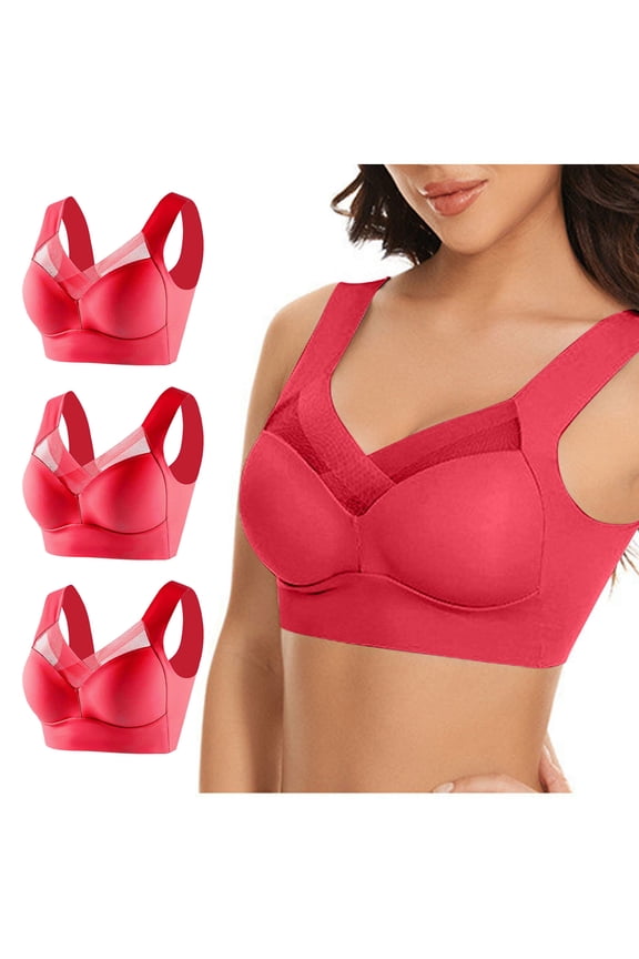 3PC Women's Plus Size Seamless Bras Solid Color Wireless Push Up Bras Underbust Support Full Coverage Lightweight Breathable Everyday Bras