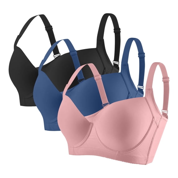 Gytharion 3PC Women's Plus Size Underwire Sports Bras Push Up Seamless Underwear Bras Adjustable Straps Full Coverage Fitness Bras,36C-46C
