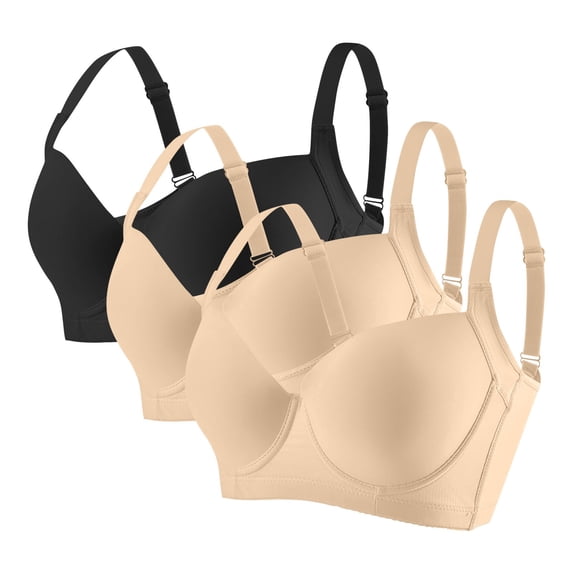 Gytharion 3PC Women's Plus Size Underwire Sports Bras Push Up Seamless Underwear Bras Adjustable Straps Full Coverage Fitness Bras,36C-46C