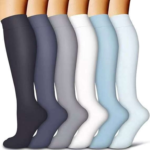 Gytharion 6 Pairs Compression Socks for Women Breathable Warm Knee High Socks Lightweight Comfy Circulation-Best Support Stockings for Athletic Running Cycling Travel