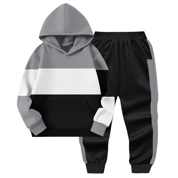 Gytharion Boys Girls Hooded Sweatsuit Sets Cute Striped Printed Long Sleeve Hoodies and Jogger Sweatpants 2 Piece Outfits Fall Winter Pocket Tracksuits for Kids, 2-14 Years