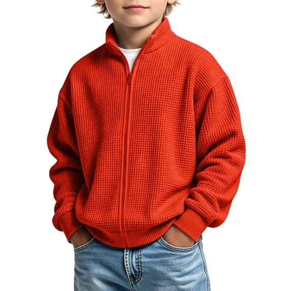 Gytharion Boys Stand Collar Sweatshirts Solid Color Zip Up Jackets Fall and Winter Waffle Casual Warm Long Sleeve Outwear Coats,3T-14T
