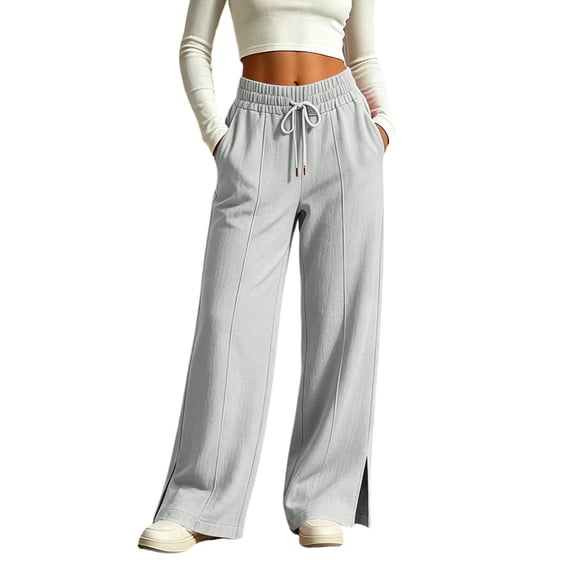 Gytharion Casual Wide Leg Pants for Women Solid Color Fashion High Waisted Drawstring Trousers Split Hem Pants with Pockets