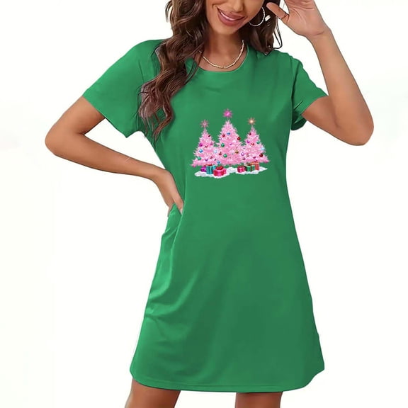 Gytharion Christmas Nightgown for Women Plus Size Fashion Xmas Print Nightshirt Loose Comfy Short Sleeve Sleepwear Soft Crew Neck Short Sleepdress