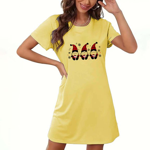 Gytharion Christmas Nightgown for Women Plus Size Fashion Xmas Print Nightshirt Loose Comfy Short Sleeve Sleepwear Soft Crew Neck Short Sleepdress