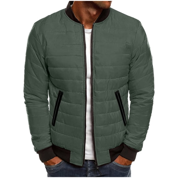 Gytharion Down Coat for Men Winter Quilted Padded Warm Coat Lightweight Casual Long Sleeve Puffer Jacket Loose Comfy Zipper Crew Neck Puffer Outwear with Pockets