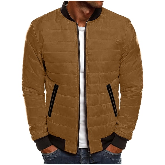 Gytharion Down Coat for Men Winter Quilted Padded Warm Coat Lightweight Casual Long Sleeve Puffer Jacket Loose Comfy Zipper Crew Neck Puffer Outwear with Pockets