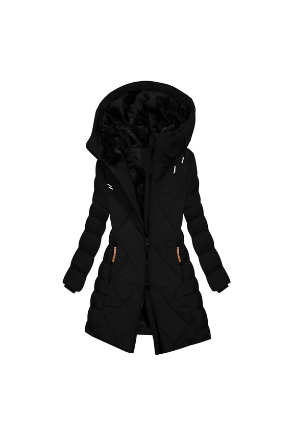 Down Coats for Women Plus Size Loose Comfy Long Puffer Jacket Fashion Casual Quilted Padded Hooded Overcoat Winter Long Sleeve Zipper Trench Coat with Pockets