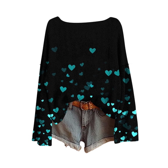 Gytharion Cute Heart Print Sweaters for Women Long Sleeve Crew Neck Knitted Blouses Fashion Casual Pullover Tops Loose Comfy Valentine's Day Shirts for Girlfriends