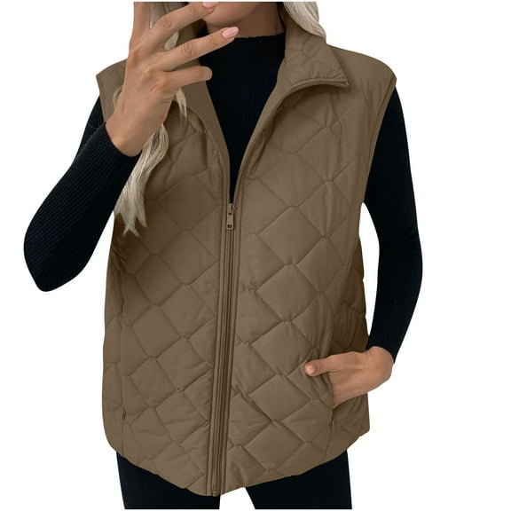 Gytharion Down Vests for Women Fashion Solid Casual Zip Up Lapel Down Jacket Winter Sleeveless Warm Puffer Coat With Pockets Lightweight Outerwear