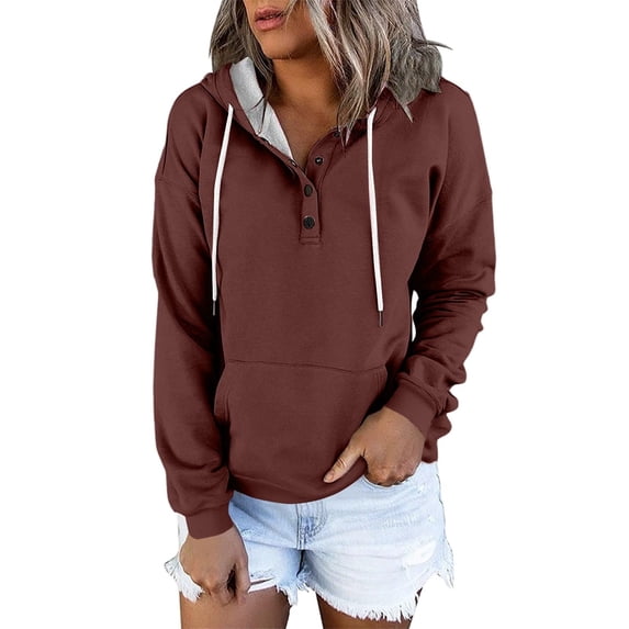 Gytharion Drawsreing Hoodies for Women Fashion Solid Casual Botton Hooded Sweatshirt Fall Loose Cozy Outdoor Sport Pullover Tops with Pocket
