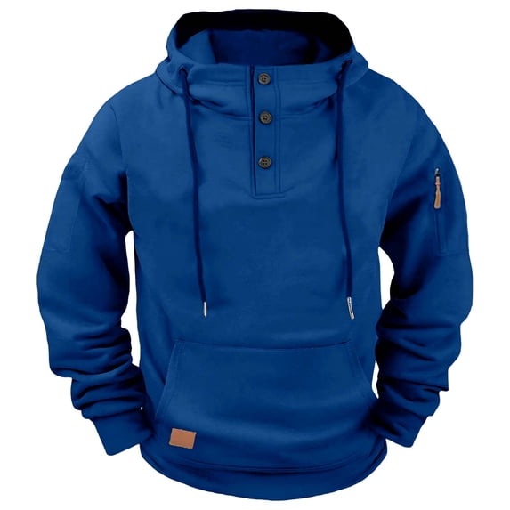 Gytharion Drawstring Hoodies for Men Plus Size Loose Comfy Long Sleeve Button Hooded Sweatshirt Fall Winter Solid Casual Fleece Warm Pullover Sweatshirt with Pockets