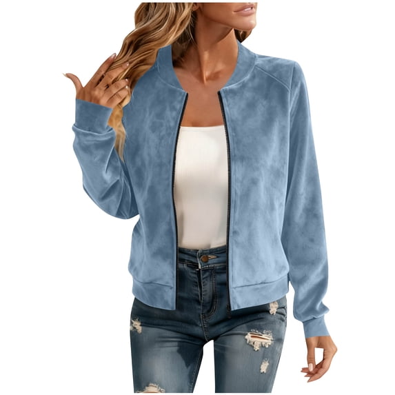 Gytharion Fall Jackets for Women Lightweight Comfy Full Zip Up Windbreaker Outerwear Fashion Solid Casual Long Sleeve Crew Neck Baseball Coat with Pockets