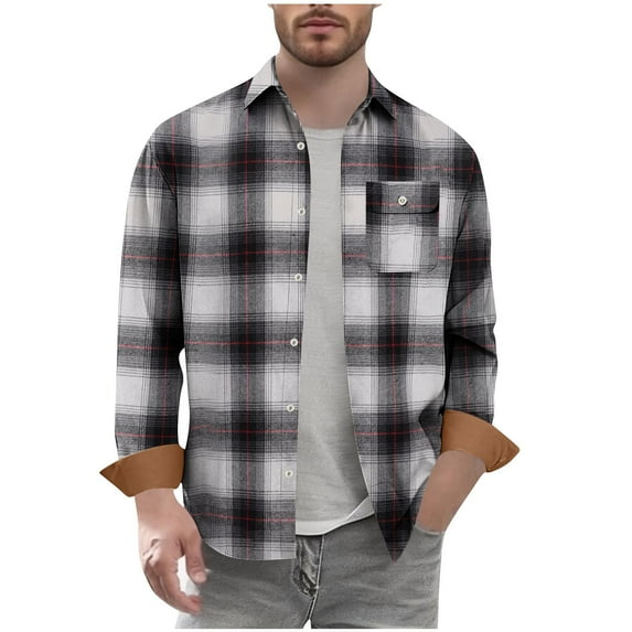 Gytharion Fall Shirts for Men Lightweight Casual Long Sleeve Lapel Shirt Jackets Trendy Plaid Print Button Down Shirts with Pocket