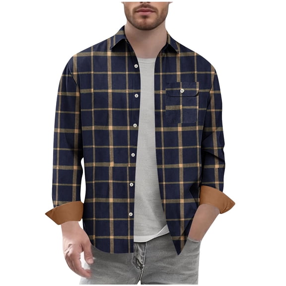 Gytharion Fall Shirts for Men Lightweight Casual Long Sleeve Lapel Shirt Jackets Trendy Plaid Print Button Down Shirts with Pocket