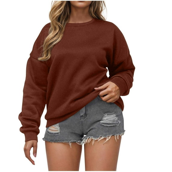Gytharion Fall Sweatshirts for Women Fashion Solid Color Casual Pullover Shirts Women's Loose Comfy Long Sleeve Round Neck Blouses
