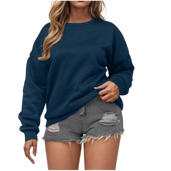 Gytharion Fall Sweatshirts for Women Fashion Solid Color Casual Pullover Shirts Women's Loose Comfy Long Sleeve Round Neck Blouses
