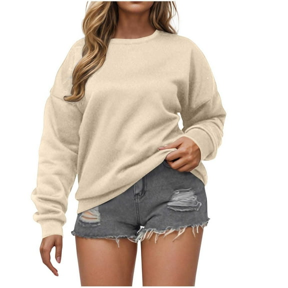Gytharion Fall Sweatshirts for Women Fashion Solid Color Casual Pullover Shirts Women's Loose Comfy Long Sleeve Round Neck Blouses