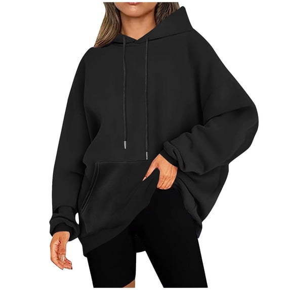 Gytharion Fall Winter Hooded Sweatshirts for Women Plus Size Solid Casual Long Sleeve Drawstring Hoodie Ladies Lightweight Loose Pullover Warm Blouses with Pocket