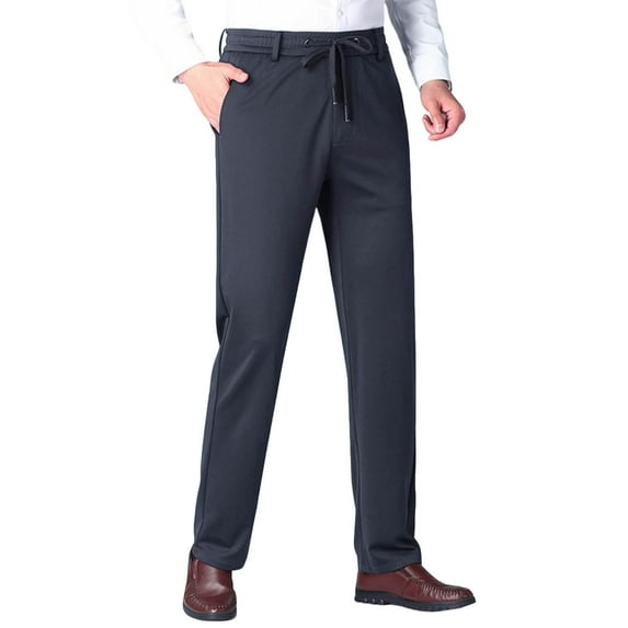 Gytharion Fleece Sweatpants for Men Plus Size Stretch Slim Fit Straight Leg Trousers Fashion Solid Casual Drawstring Elastic Waist Dress Pant with Pockets