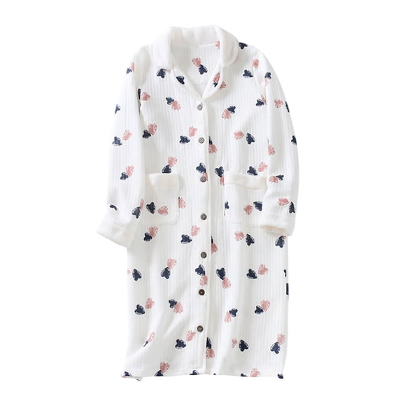 Gytharion Fuzzy Fleece Nightgowns for Women Soft Comfy Button Down Long Bathrobe Winter Plush Warm Lapel Sleepshirt Cute Heart Print Long Sleeve Loungewear with Pockets