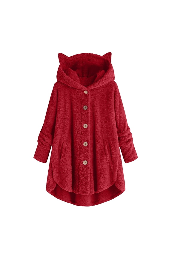 Fuzzy Fleece Pajamas Coat for Women Soft Cozy Button Down Hooded Jacket Solid Casual Plush Thermal Winter Coat Plus Size Cute Teddy Bear Lounge Outerwear with Pockets
