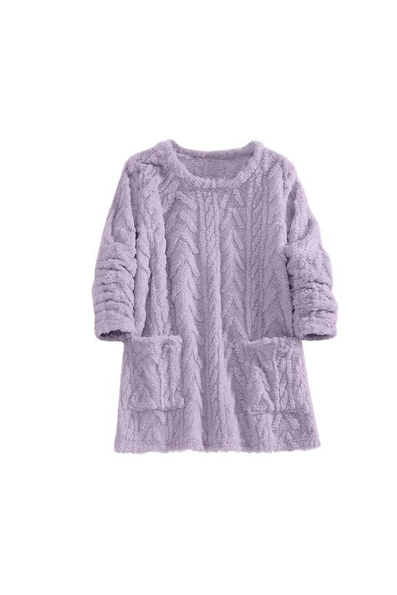 Fuzzy Fleece Sweatshirts for Women Cute Casual Long Sleeve Sherpa Blouse Soft Comfy Crew Neck Pullover Top Winter Warm Fluffy Outerwear with Pockets