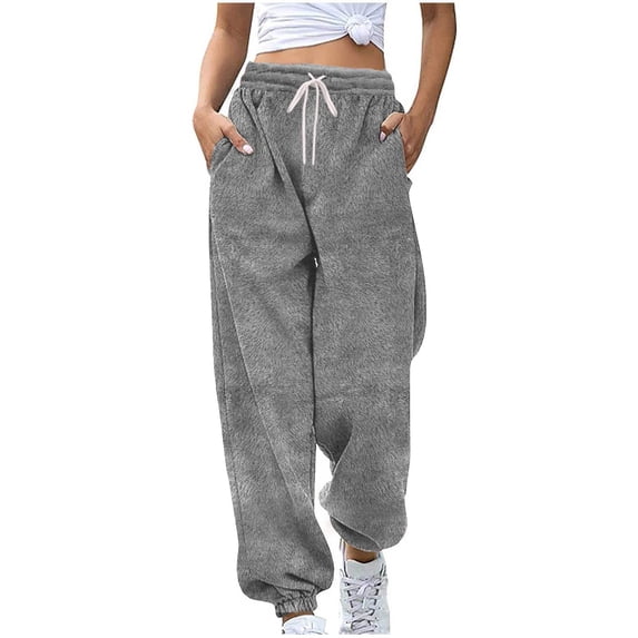 Gytharion Fuzzy Pajama Pants for Women Soft Cozy Elastic Waist Drawstring Plush Warm Pj Bottoms Solid Cuffed Ankle Furry Loungewear Pants Winter Fleece Thermal Sleep Pants with Pockets