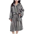 thumbnail image 1 of Gytharion Fuzzy Robes for Women Fashion Stripe Print Fleece Sleepwear Winter Plush Warm Kimono Robes Soft Cozy Belted Hooded Bathrobe Knee Length House Coat with Pockets, 1 of 4