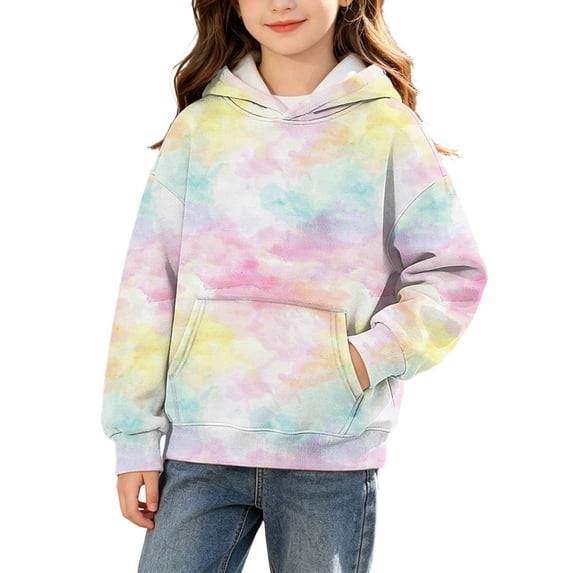 Gytharion Girls Kids Tie-Dye Printed Hooded Swirtshirts Warm Long Sleeve Pullover Hoodies Fashion Casual Tops,3Years-14Years