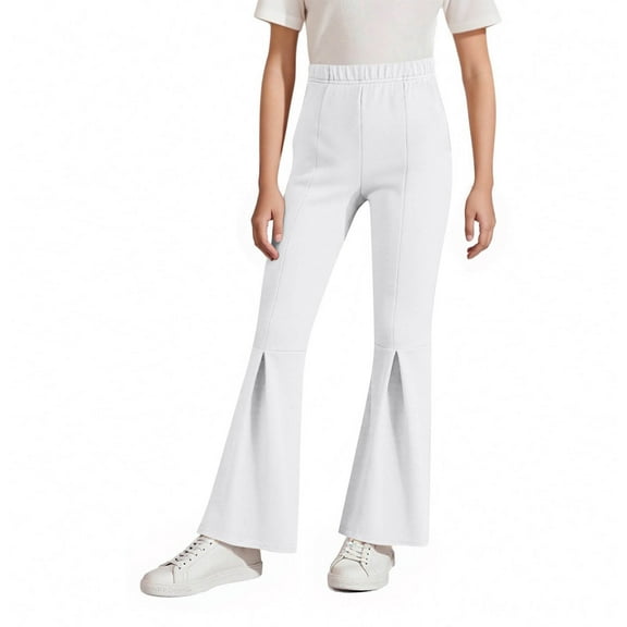 Gytharion Girls School Uniform Pants Fashion Solid Casual Elastic High Waist Wide Leg Trousers Stretchy Slim Fit Pocket Flare Dress Pants for Kids Girls, 4-15 Years