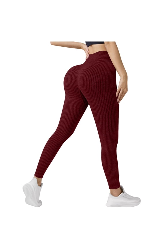 Gym Workout Yoga Pants for Women Fashion Solid Casual Butt Lifting Athletic Ankle Leggings Stretch Slim Fit High Waist Ribbed Knit Yoga Leggings