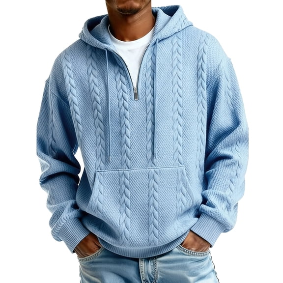 Gytharion Hooded Sweatshirts for Men Lightweight Casual Long Sleeve Drawstring Hoodies Fashion Solid Half-Zip Corduroy Shirts Fall Winter Loose Comfy Pullover Tops with Pocket