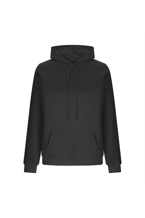 Hooded Sweatshirts foe Women Fashion Solid Rhinestones Pullover Hoodie Fall Winter Soft Cozy Long Sleeve Sweatshirt with Front Pocket